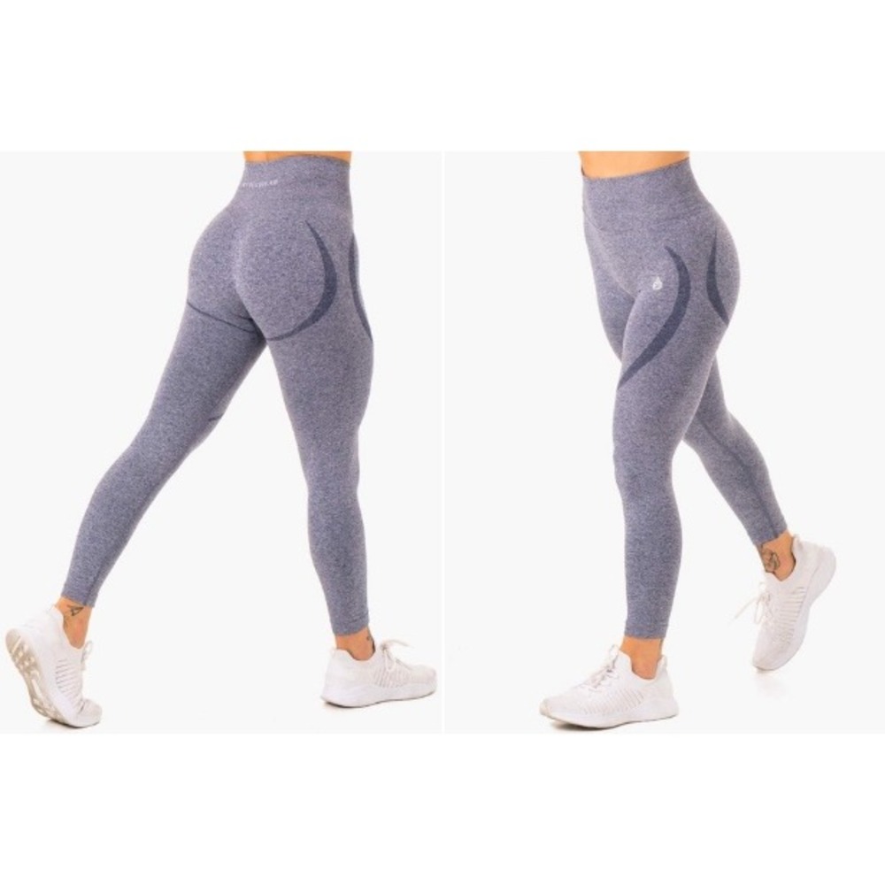 Ryderwear Womens Seamless High Waisted Marl Leggings Blue Heather Gym Tights M